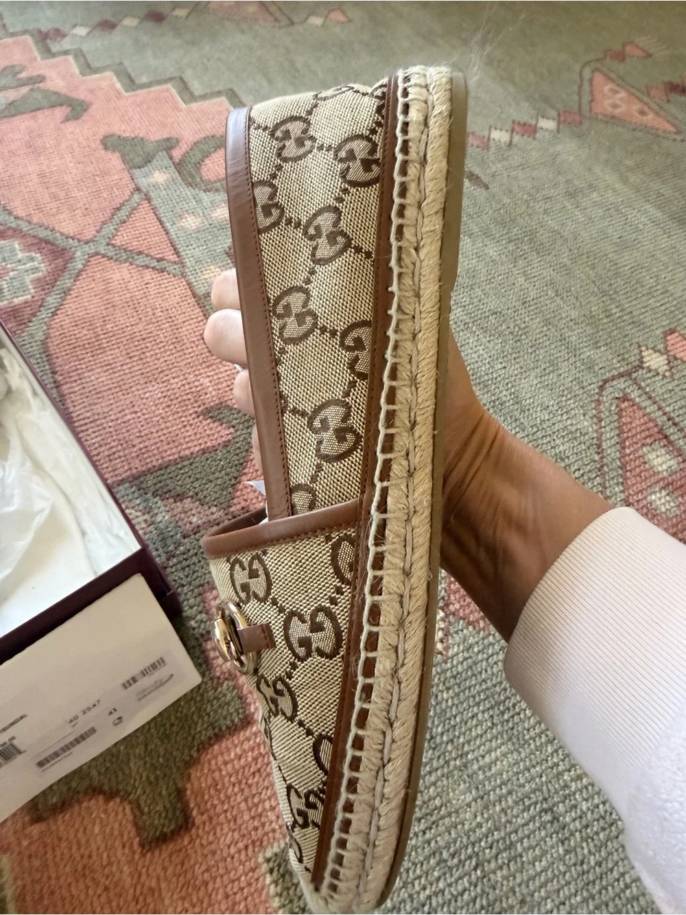 Gucci Beige Camel GG Canvas Horsebit Espadrille Loafers